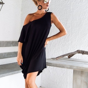 Black Dress / Black Tunic / Everyday Top / Oversized Top / Asymmetric Tunic / Black Top / Loose Blouse / Party Dress / Plus Size Top /#35006