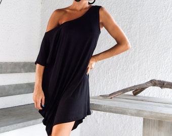 Black Dress / Black Tunic / Everyday Top / Oversized Top / Asymmetric Tunic / Black Top / Loose Blouse / Party Dress / Plus Size Top /#35006