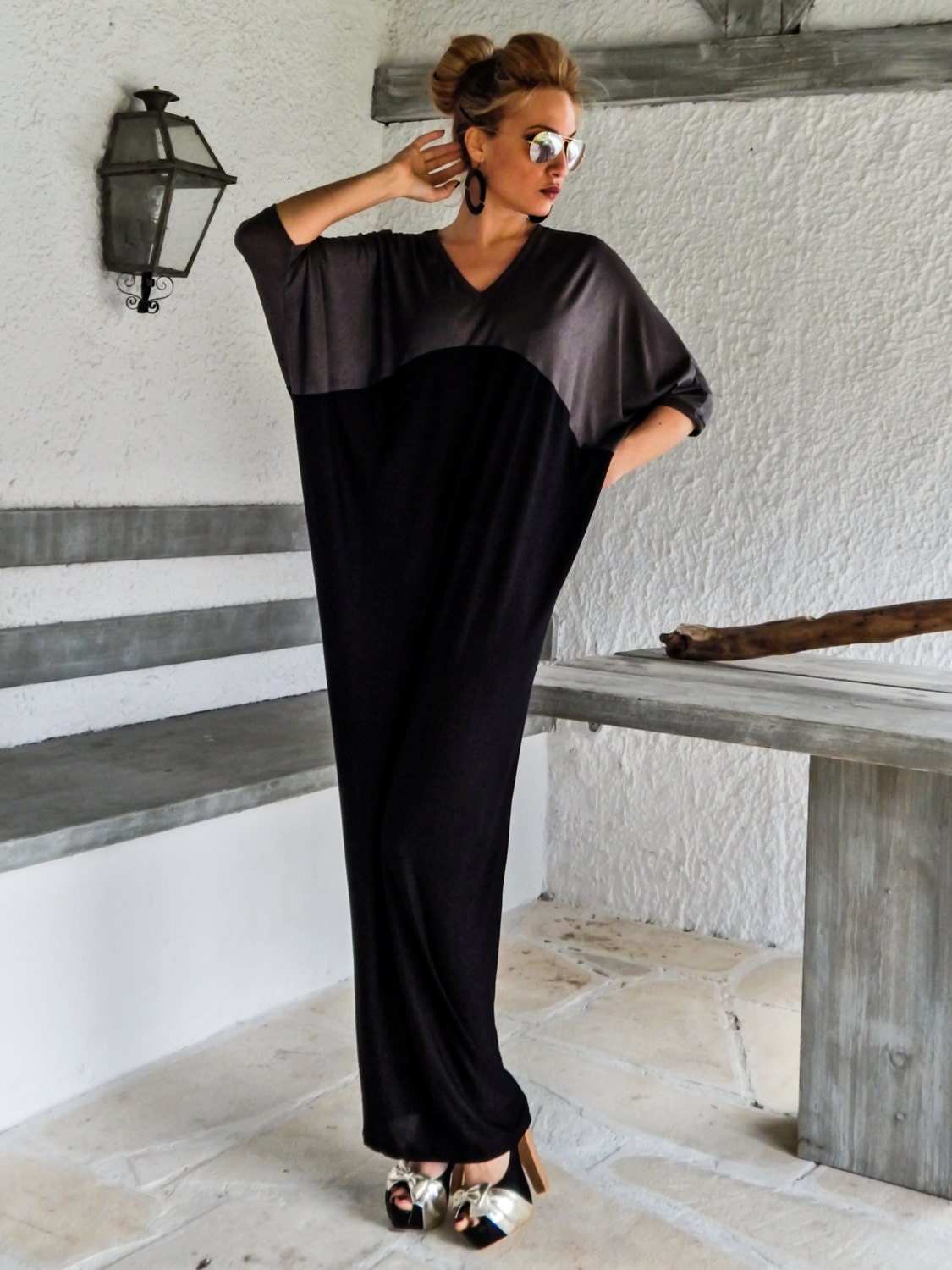 Black & Gray Maxi Dress / Black Gray Kaftan / Plus Size Dress - Etsy