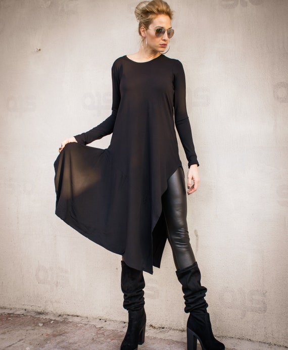 Black Asymmetric Top / Asymmetric Tunic / Women Black Top
