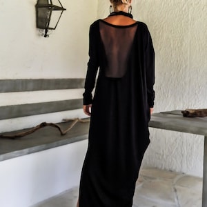 Black Maxi Dress, Open Back Dress, See Through Dress, Black Evening Dress, Black Long Dress,  Maxi dress, Plus Size Dress,  #35098