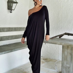 Black Maxi Long Sleeve Dress / Black Kaftan / Asymmetric Plus Size Dress / Plus Size Maxi Dress / Black Maxi Dress / Draping Dress / 35030 image 2