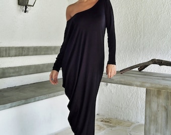 Black Maxi Dress / Black Kaftan / Plus Size Dress / Caftan / Kaftan / Black Dress / Plus Size Maxi / Asymmetric Dress / Long Dress / #35030