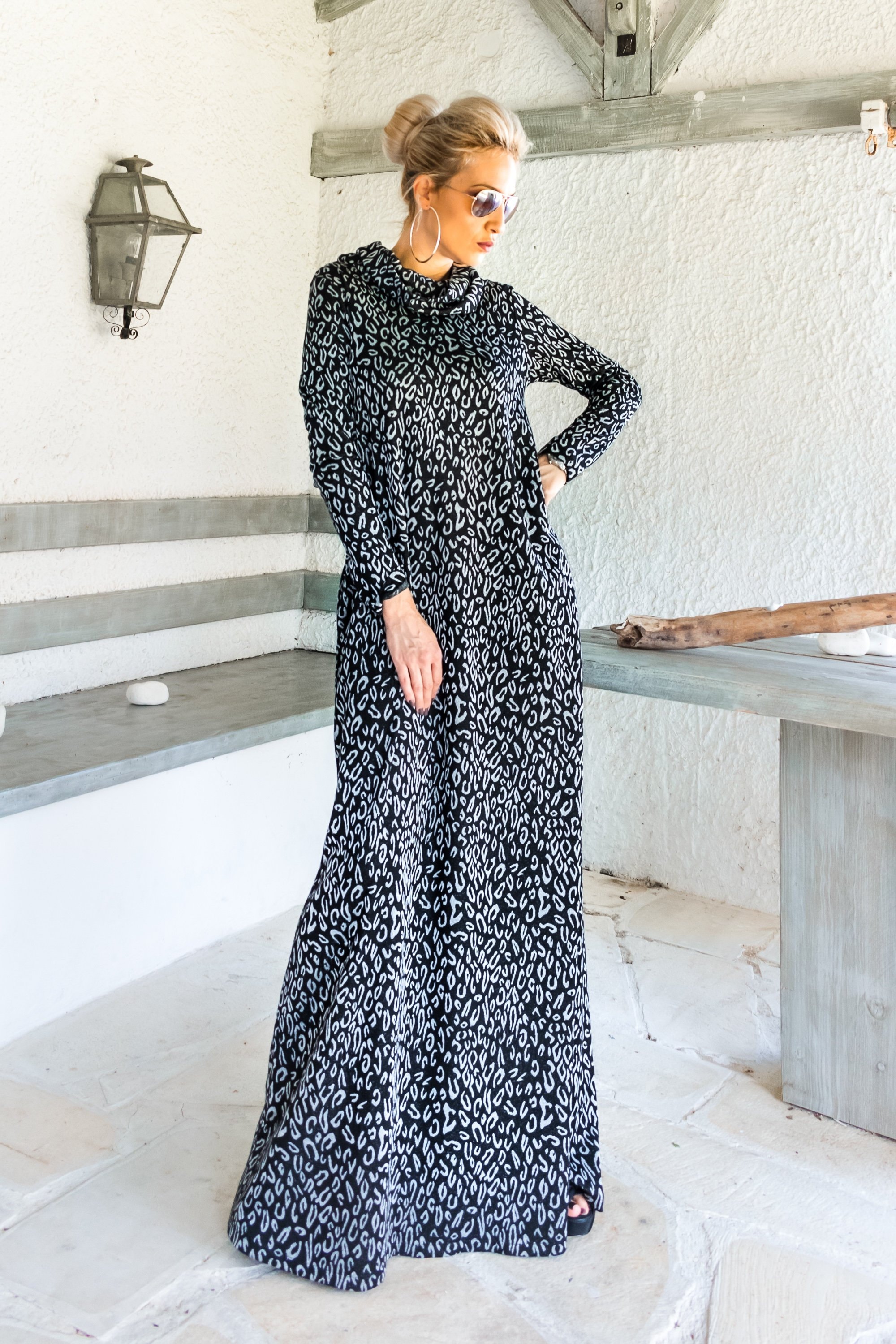 leopard turtleneck dress