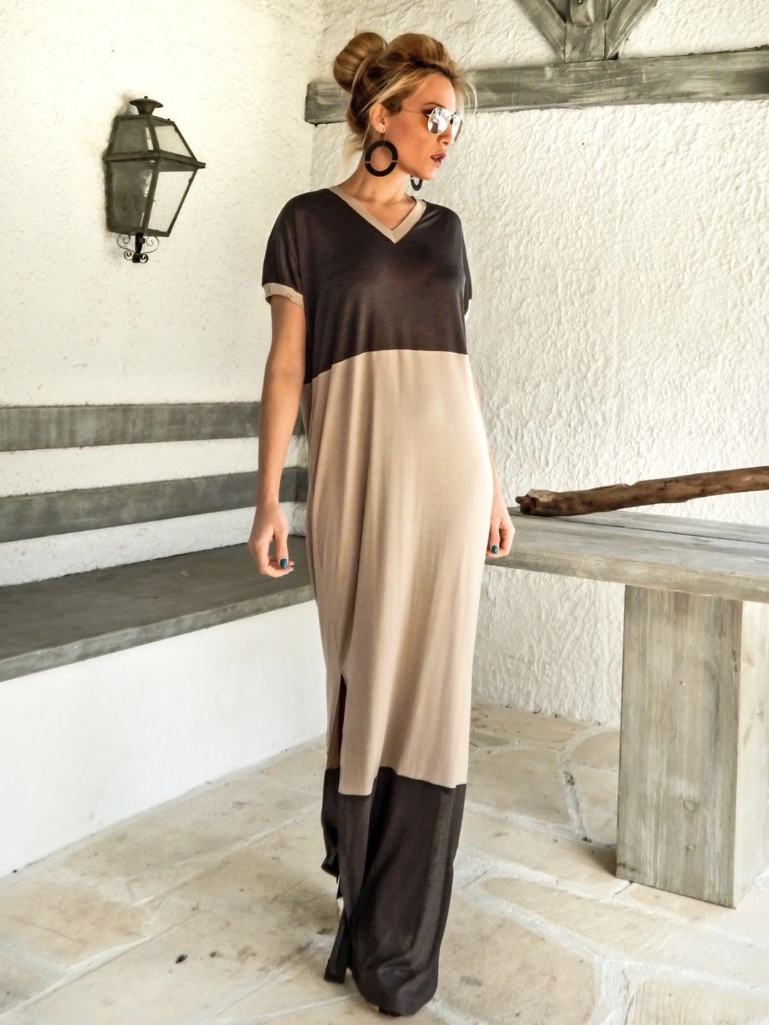Gray Beige Maxi Dress / Gray Beige Kaftan / Plus Size - Etsy
