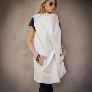 NEW Women Vest, Sleeveless Coat, Spring Vest, Women Outerwear, Asymmetric Vest, Plus Size Vest, Off White Vest, Women Coat #35403
