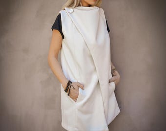 Handmade Asymmetric Velour Vest, Sleeveless Spring Coat, Plus Size