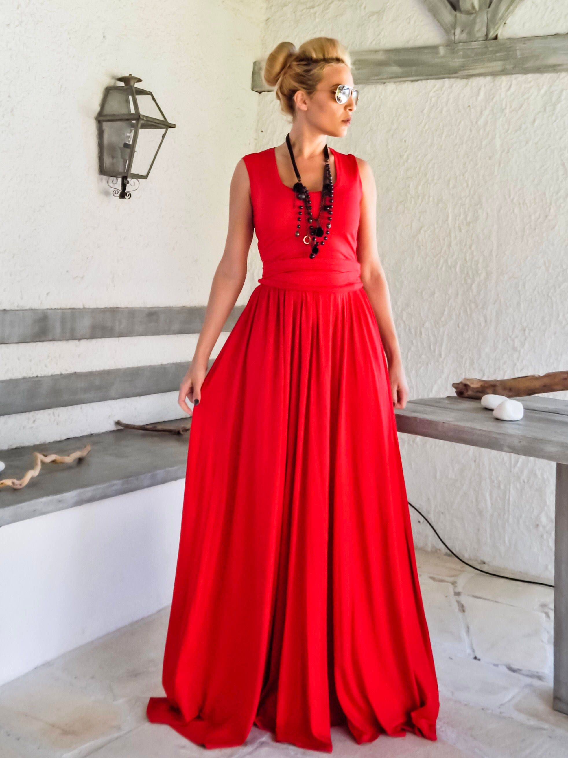 NEW 2017....Red Maxi Dress with Belt / Red Plus Size Dress / | Etsy