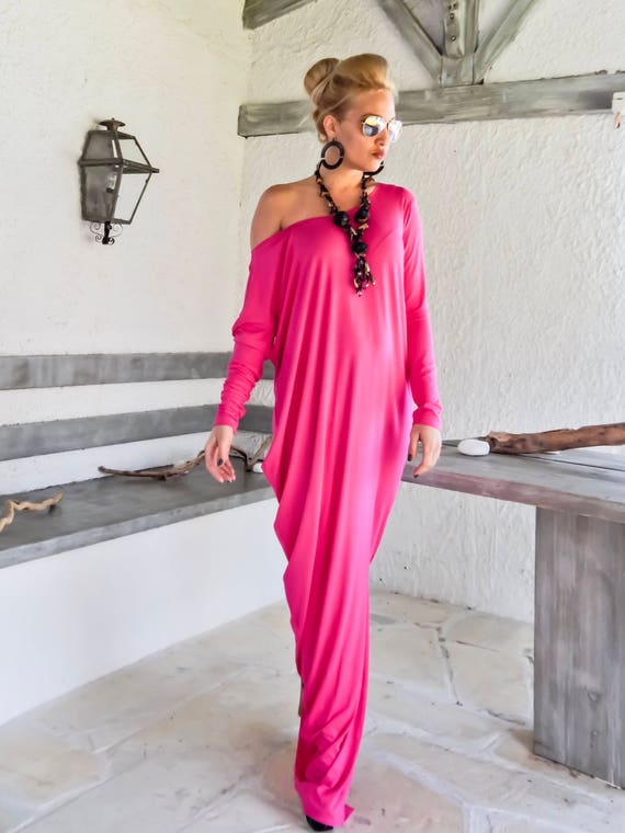 Fuchsia Asymmetric Maxi Dress / Fuchsia Kaftan / Plus Size | Etsy