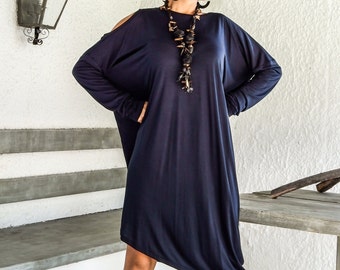 Navy Blue Tunic / Cold Shoulder Tunic / Plus Size Tunic / Everyday Dress / Loose Dress / Plus Size Clothing / Black Tunic / #35031