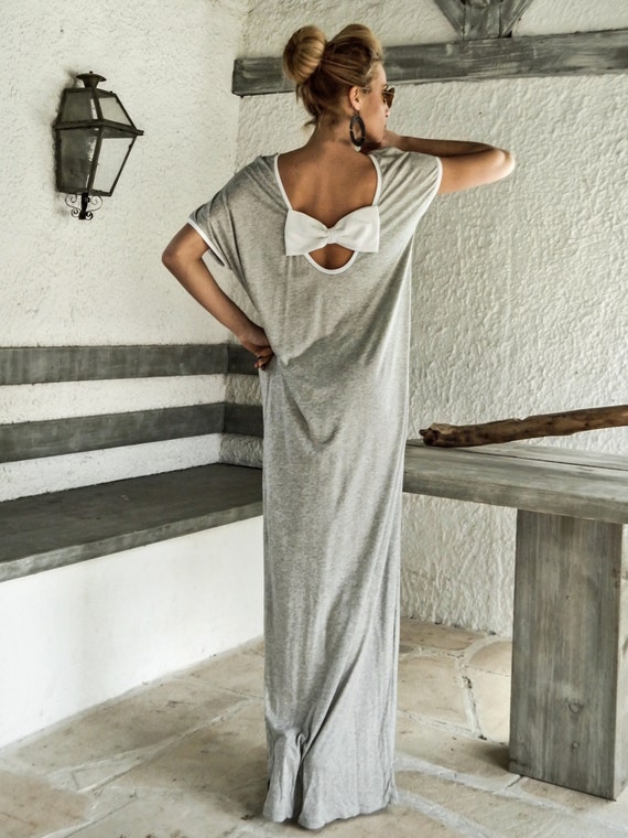 Lichtgrijze open rug strik maxi jurk kaftan asymmetrische open rug strik jurk oversize losse jurk 35079 Etsy Belgie