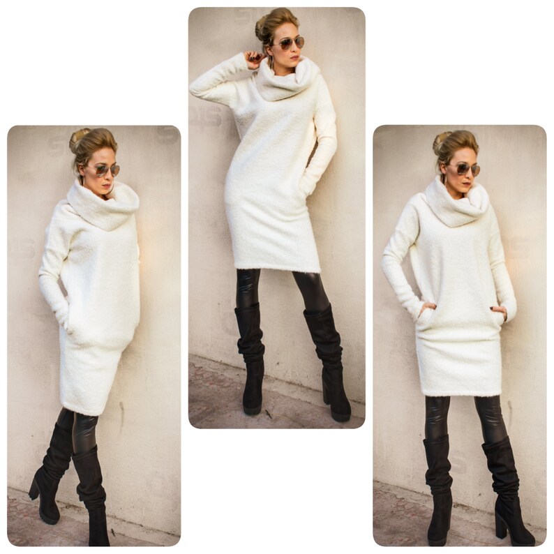 NEW White Sweater Dress Midi dress White Maxi Dress Plus Size Dress Sweater Dress Turtleneck Dress Warm Dress #35318