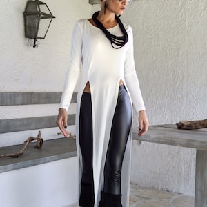 Long Blouse with Slits / Women Tunic / Plus Size Tunic / Plus Size Top / Asymmetric Top / Long Blouse / White Blouse / White Top / #35132