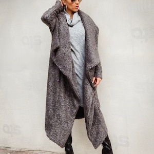 NEW Gray Boucle Coat / Women Coat / Coat for Women / Asymmetric Coat / Plus Size Clothing / Casual Coat / Warm Winter Coat   #35289