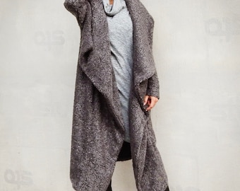 NEW Gray Boucle Coat / Women Coat / Coat for Women / Asymmetric Coat / Plus Size Clothing / Casual Coat / Warm Winter Coat   #35289