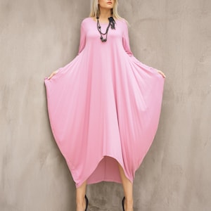 NEW Women Summer Dress, Pink Dress, Spring Dress, Long Sleeve Dress, Plus Size Dress, Winter Dress, Asymmetric Dress, Maxi Dress #35406