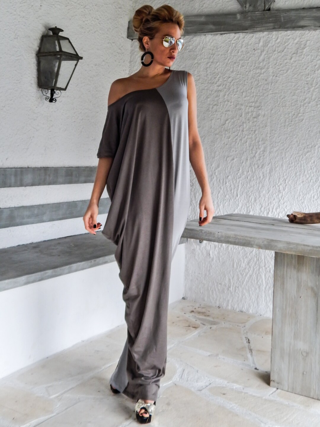 Gray Colorblock Maxi Dress / Gray Kaftan / Long Dress / Plus - Etsy