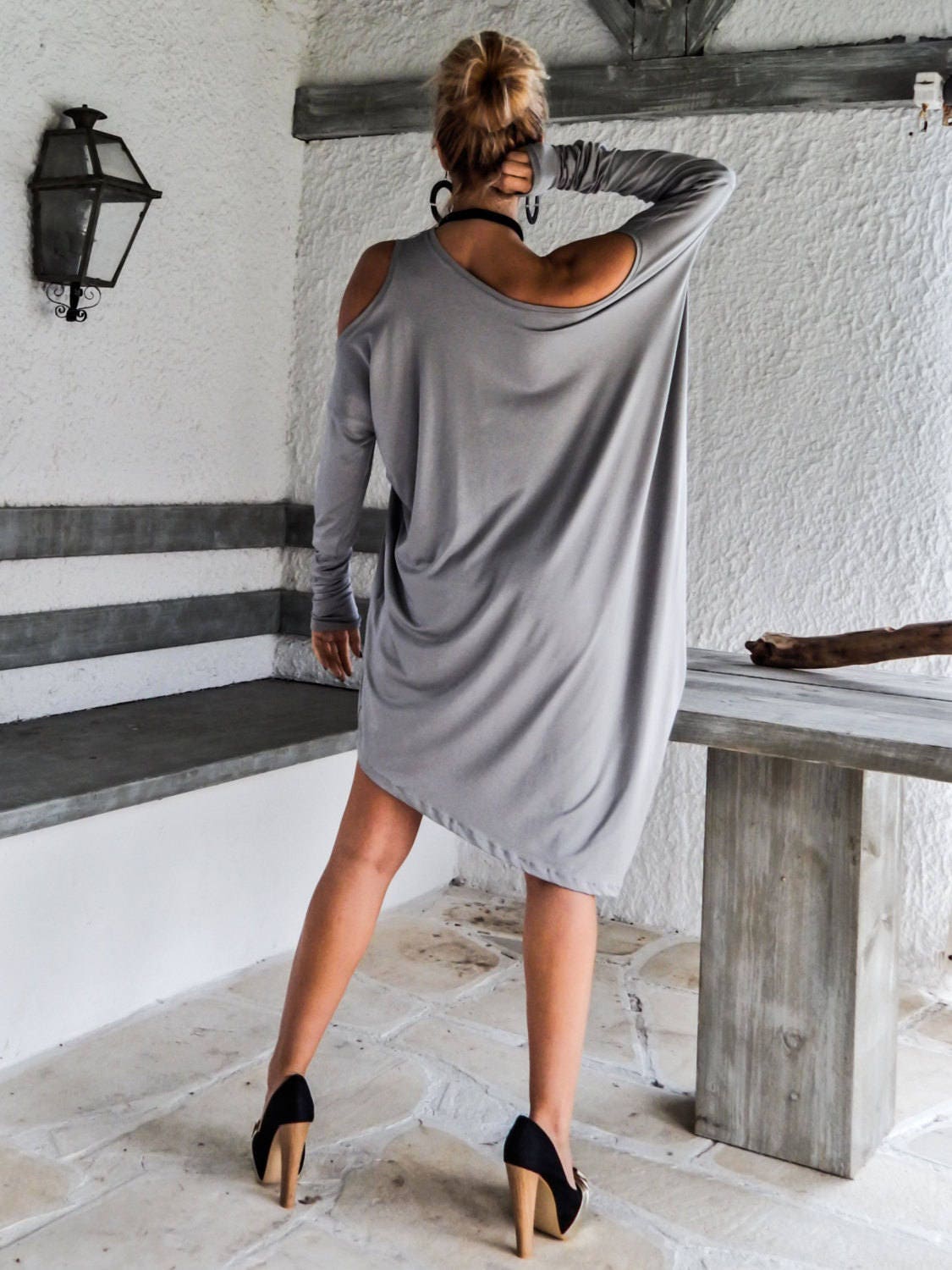Light Gray Asymmetric Dress Blouse Tunic / Plus Size Dress | Etsy