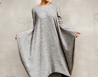 NEW Women Sweater Dress / Winter Dress / Knit Dress / Plus Size Dress / Asymmetric Dress / Plus Size Maxi Dress / Gray Dress / #35286