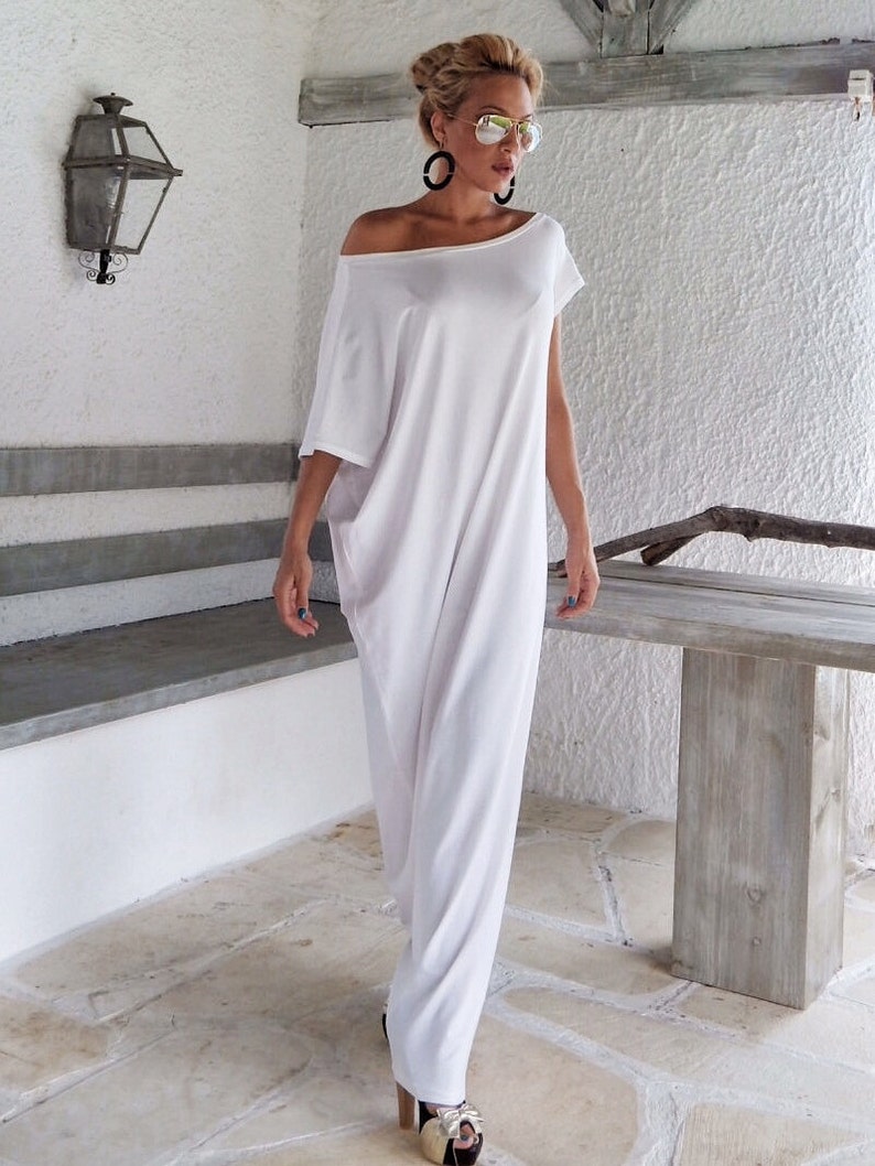 White Maxi Dress / White Kaftan / Asymmetric Plus Size Dress / - Etsy