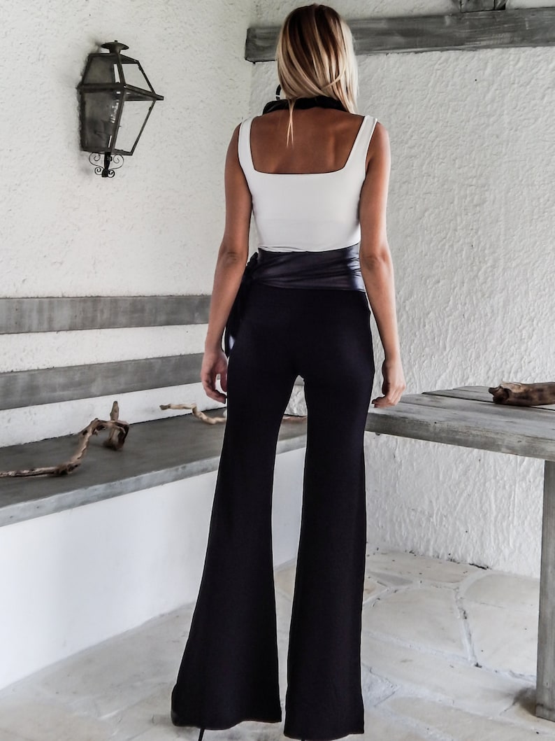 Black Viscose Flare Leg Pants - Handmade Women's Trousers image 3