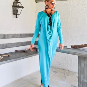 NEUES Türkis Maxi Kleid mit langen Ärmeln / Türkiser Kaftan / Kleid in Übergröße / Maxi Kleid / Sommerkleid / Umstandskleid / Strandkleid / #35214