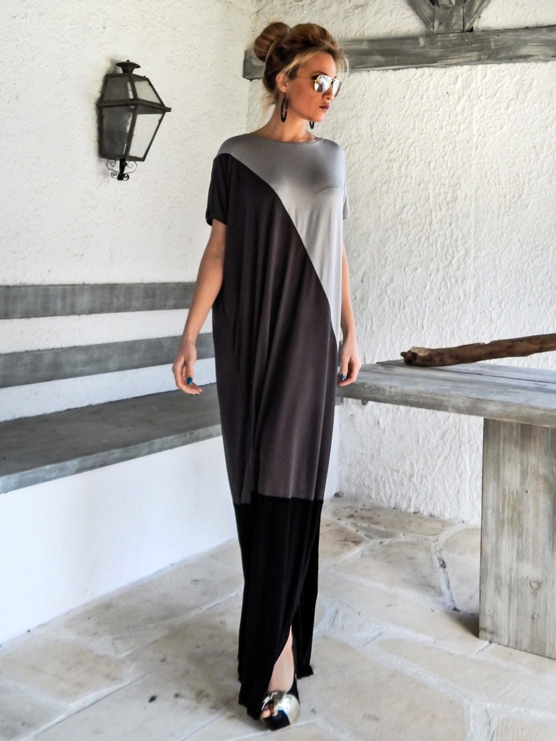 Black & Gray Maxi Dress / Women Kaftan / Plus Size Dress / - Etsy