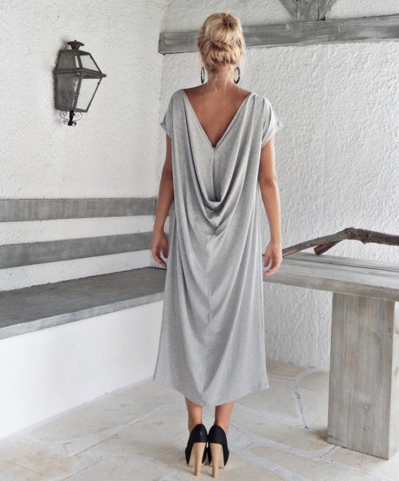 Draping Maxi Dress / Gray Long Dress / Asymmetric Maxi Dress / | Etsy