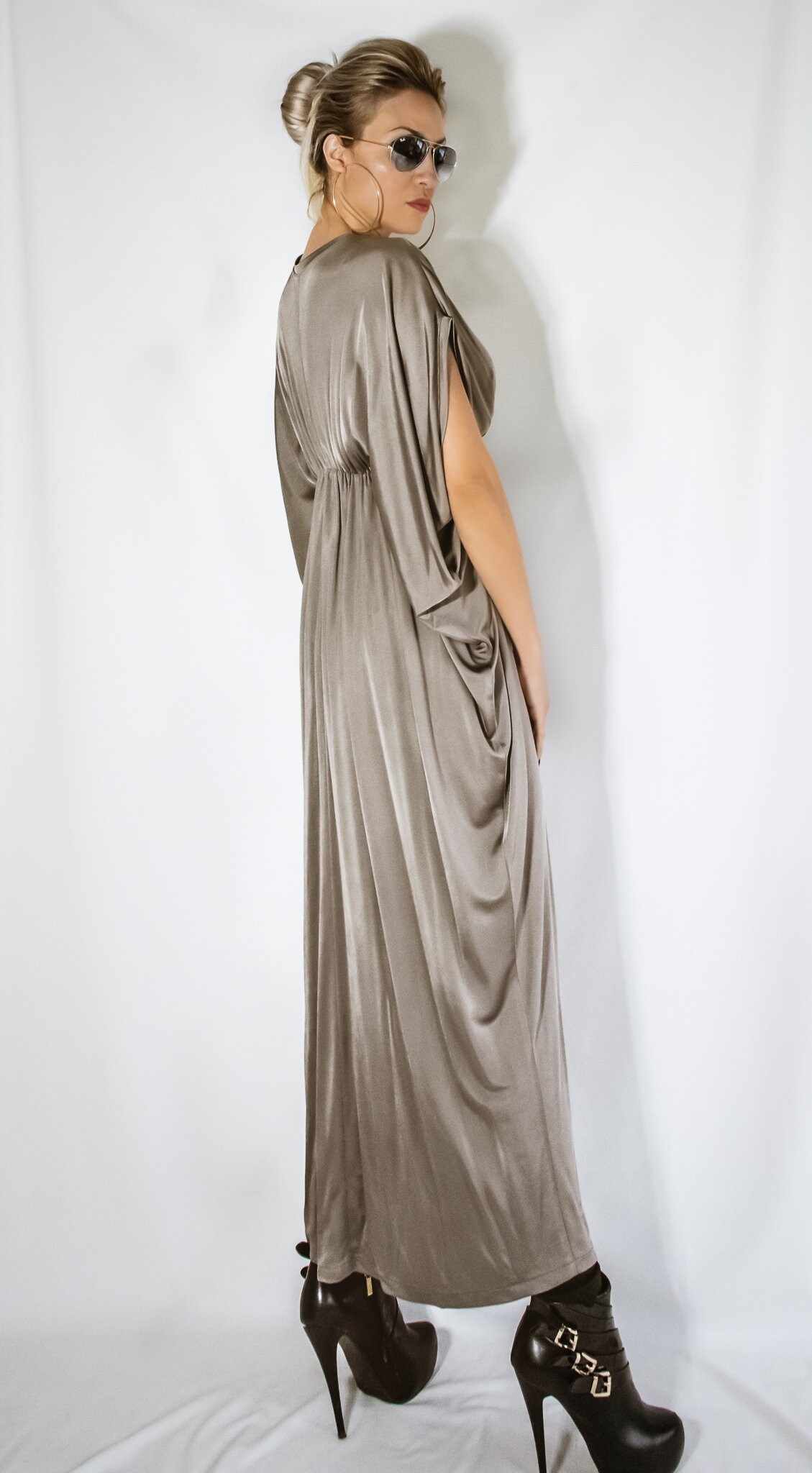 Simple Long Taffeta Dresses with Pockets Gold Plus Size main image 0