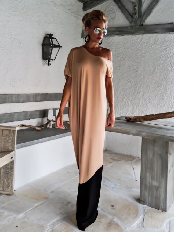 Bicolor Viscose Maxi Dress, Nude and Black Kaftan, Plus Size #35090 - Etsy