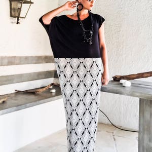 NEW Black & Print Maxi Dress /  Winter Dress / Plus Size Dress / Long Dress / Oversized  Dress / Black Dress / Evening Dress / #35234