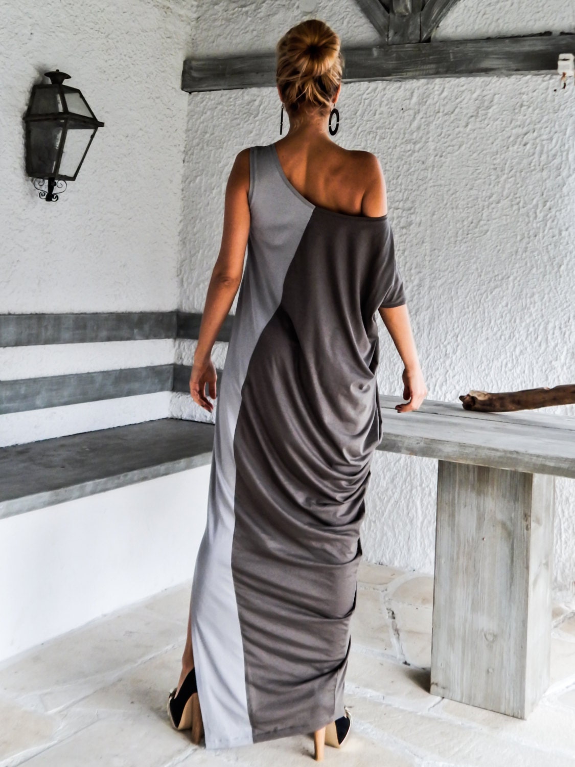 Gray Colorblock Maxi Dress / Gray Kaftan / Long Dress / Plus | Etsy