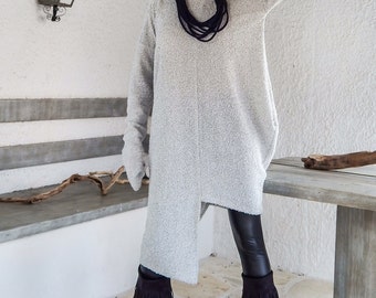 Winter Women Tunic / Women Sweater / Sweater Dress / Warm Wool Boucle Tunic /  Asymmetric Top / Winter Top / Oversize Loose Dress / #35154