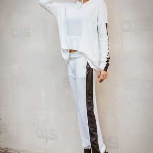 NEW Women Set / White Pants / Harem Pants / White Top / Plus Size Set / Plus Size Top / Plus Size Pants / Leather Strap Pants / 35303 image 3