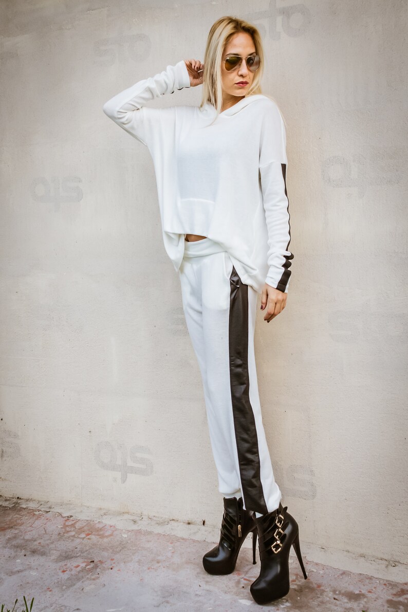 NEW Women Set White Pants Harem Pants White Top Plus Size Set Plus Size Top Plus Size Pants Leather Strap Pants #35303