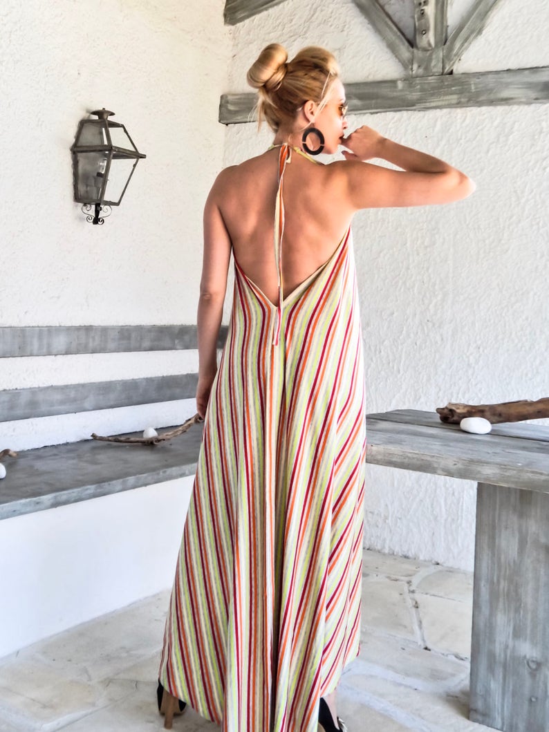 Striped Summer Maxi Dress / Kaftan / Plus Size Dress / Loose Dress / One Size Dress / Open Back Kaftan / Plus Size Maxi / Long Dress 35191 image 4