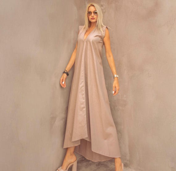 taupe beach dress Smocked Halter Maxi Taupe / Medium