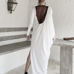 White Maxi Dress With Black See Through / Open Back Maxi Dress - Etsy