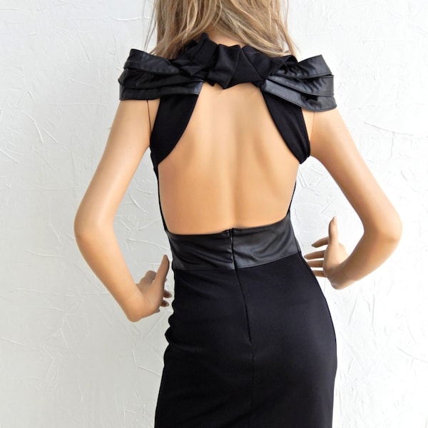 Synthia Psarru - Open Back with faux leather epaulettes mini dress - #95009