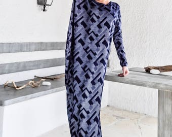 Long Sleeve Dress / Maxi Dress / Winter Dress / Print Dress / Plus Size Dress / Loose Dress / Everyday dress / Oversized / #35176