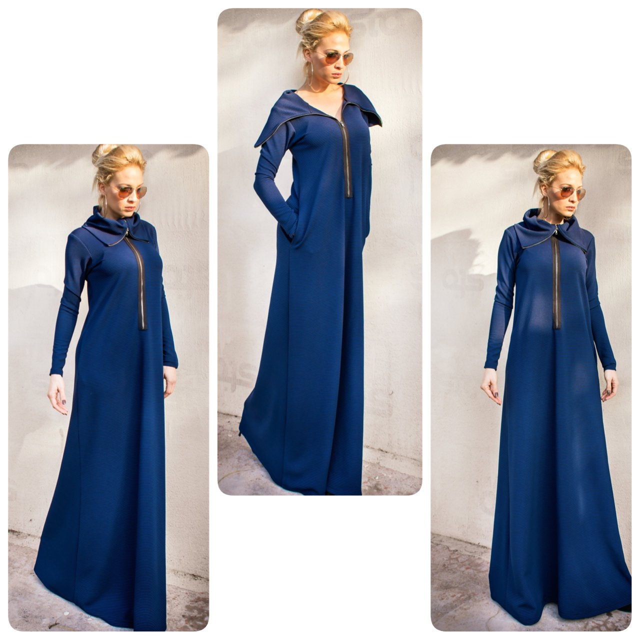 NEW Blue Maxi Dress With Zipper / Plus ...
