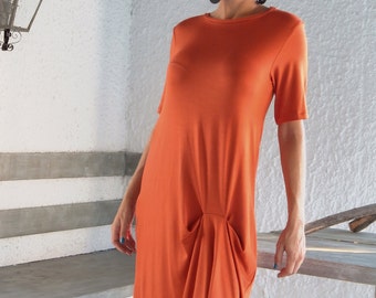 Orange Brick Women Tunic / Plus Size Dress / Plus Size Dress / Asymmetric Tunic / Midi Dress / Short Dress / Everyday Dress / #35004