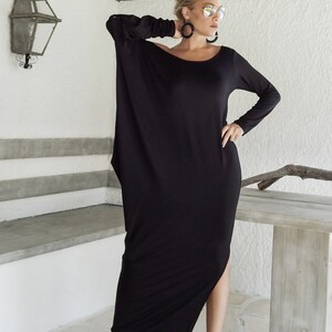 Black Maxi Long Sleeve Dress / Black Kaftan / Asymmetric Plus Size Dress / Plus Size Maxi Dress / Black Maxi Dress / Draping Dress / 35030 image 3