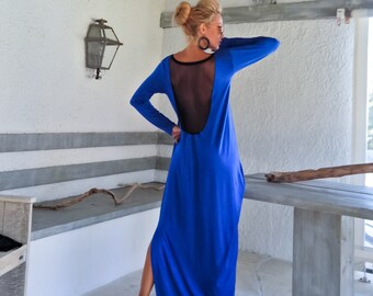 Blue Open Back Maxi Dress / Plus Size Maxi Dress / Plus Size Kaftan / Caftan /  Plus Size clothing / Plus Size Women Dress / #35109