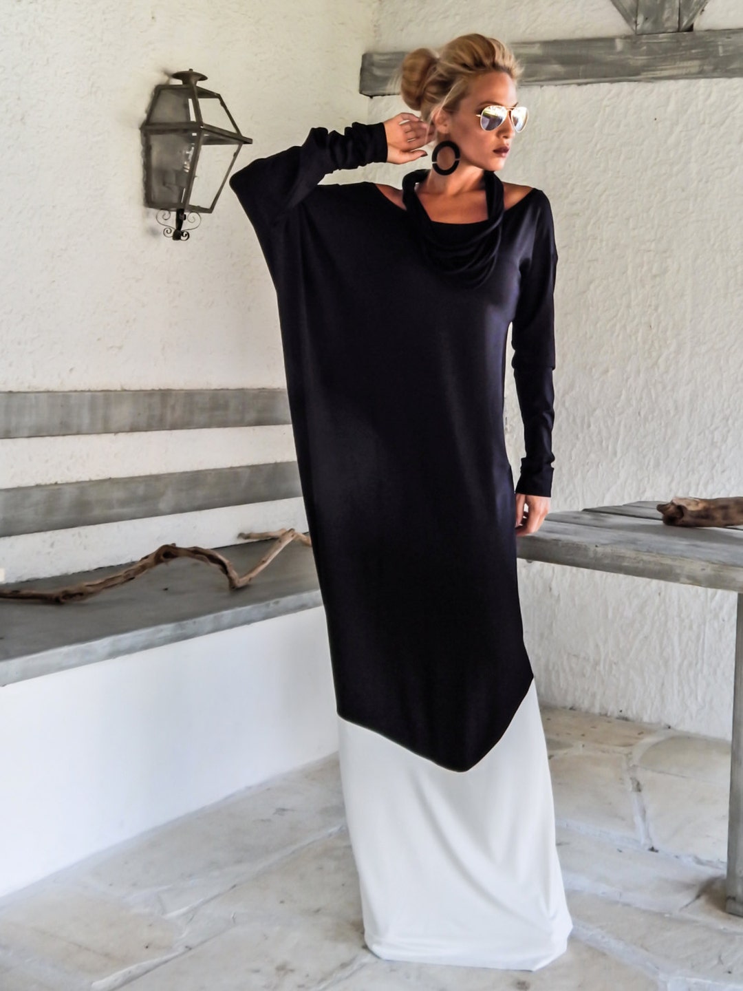 black long sleeve dress nearby Sleeves Maxi With Slit Black Lace Bell Sleeve Shoe size:40 Feminine Dress