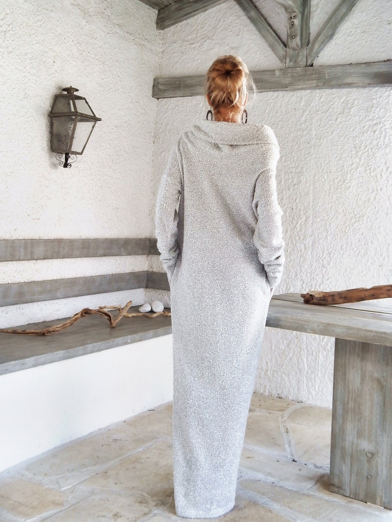 Winter Wool Boucle Turtleneck Maxi Dress / Winter Warm Long Dress / Maxi Dress with pockets / Plus Size Dress / Turtleneck Dress / 35148 image 2