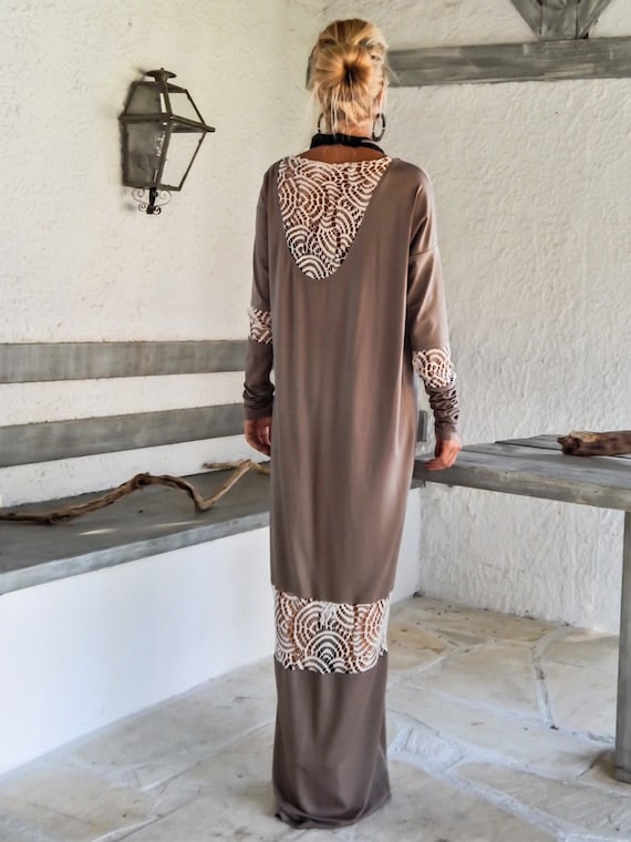 Open Back Cotton Viscose Maxi Dress With Lace Mesh  Plus Size Kaftan  #35113 - Etsy