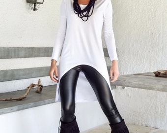 White Asymmetric Viscose Blouse, Plus Size Available