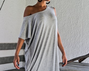 Light Gray Blouse Tunic / Dress Tunic / Women Asymmetric Tunic / Oversize Top / Everyday Tunic / Summer Short Dress / Plus Size Top / #35038