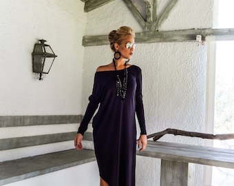 Black Maxi Long Sleeve Dress / Black Kaftan / Plus Size Dress / Asymmetric Maxi Dress / Plus Size Dress / Black Dress / Loose Dress / #35034